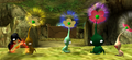 How the 5 main Pikmin types appear when "Early Pikmin designs" is toggled on.