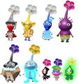Costume design concepts for each Pikmin type.
